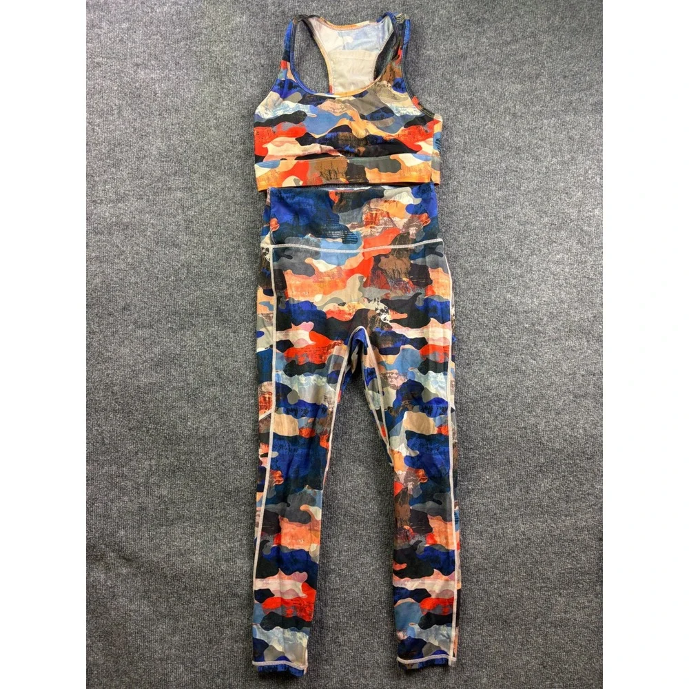 Fabletics 2 Piece Activewear Set Womens Small Multi Color‎ Abstract Camo Print